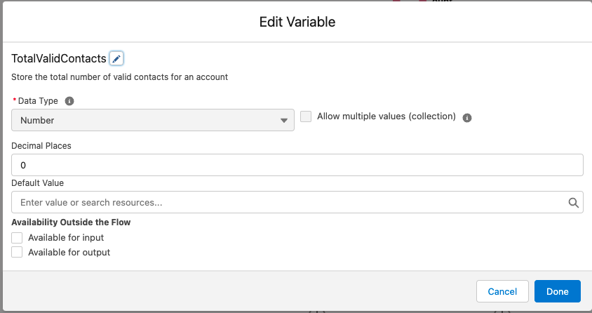 Edit Variables TotalValidContacts
